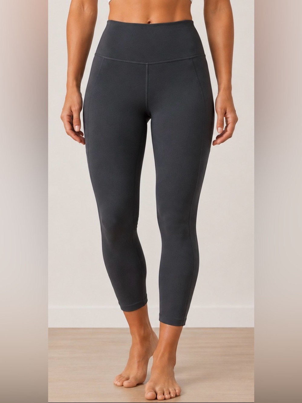 Lululemon Dark Gray High Rise Crop Leggings Pockets Sz 8